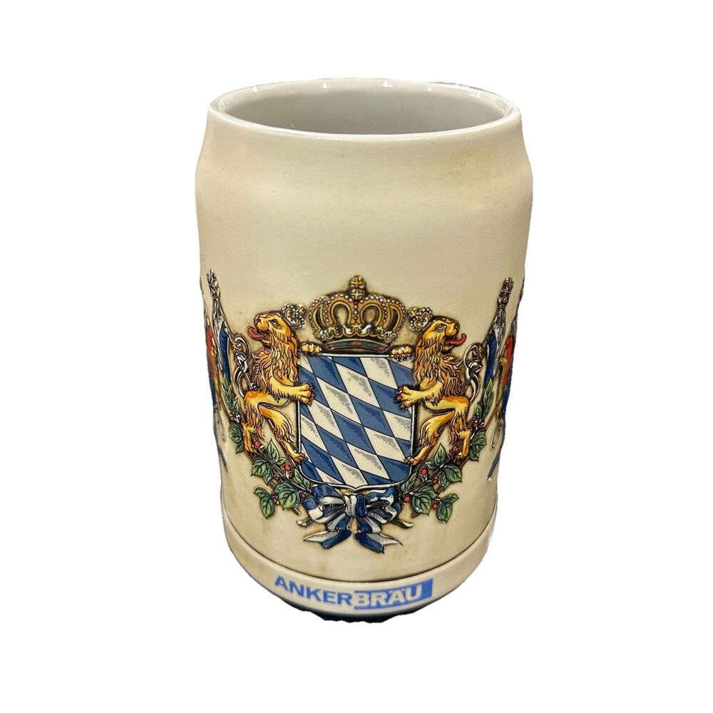 ANKER BRAU Beer Stein Bavaria Bayern Coat of Arms Germany Stoneware Mug 0.5L